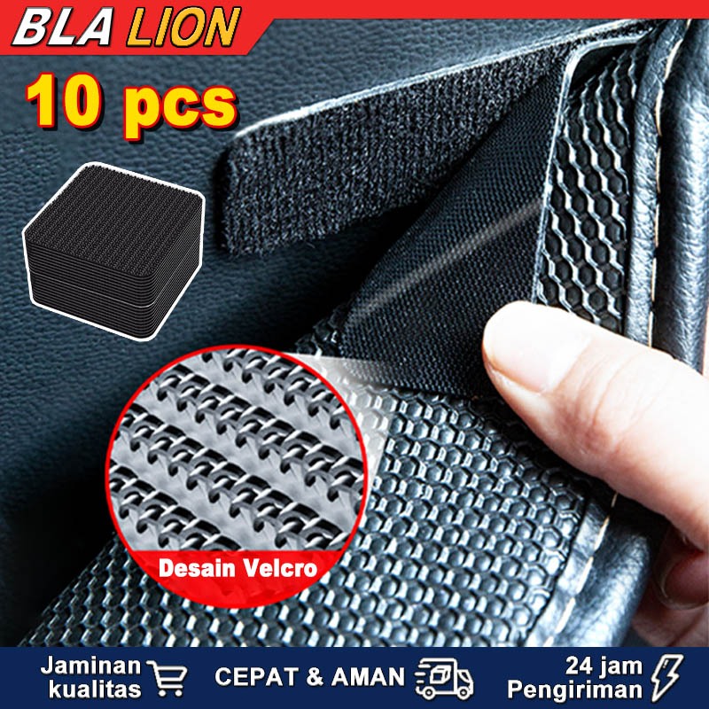 Stiker Perekat Velcro Tape Karpet Mobil Anti Slip Carpet Fixing Adhesive 10 Pasang - Hitam