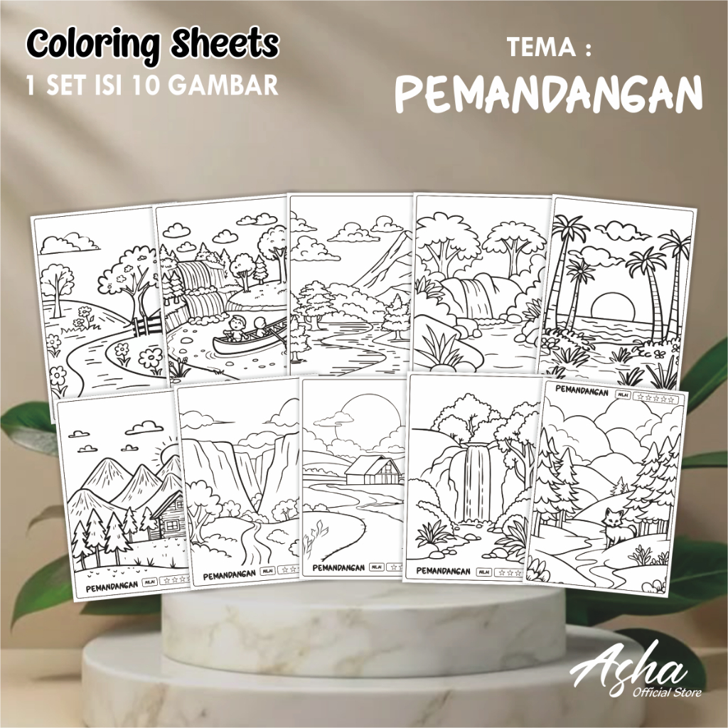 

KERTAS GAMBAR UNTUK ANAK - LEMBAR MEWARNAI ANAK 1 SET ISI 10 GAMBAR PEMANDANGAN UKURAN A3