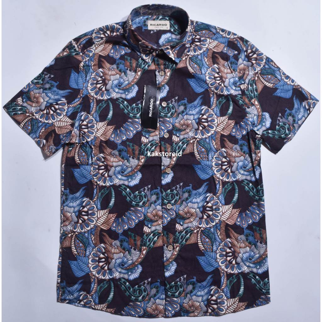 Kemeja Pria RICARDO Lengan Pendek Coklat Motif Abstrak KRD 08 #Kemeja Murah