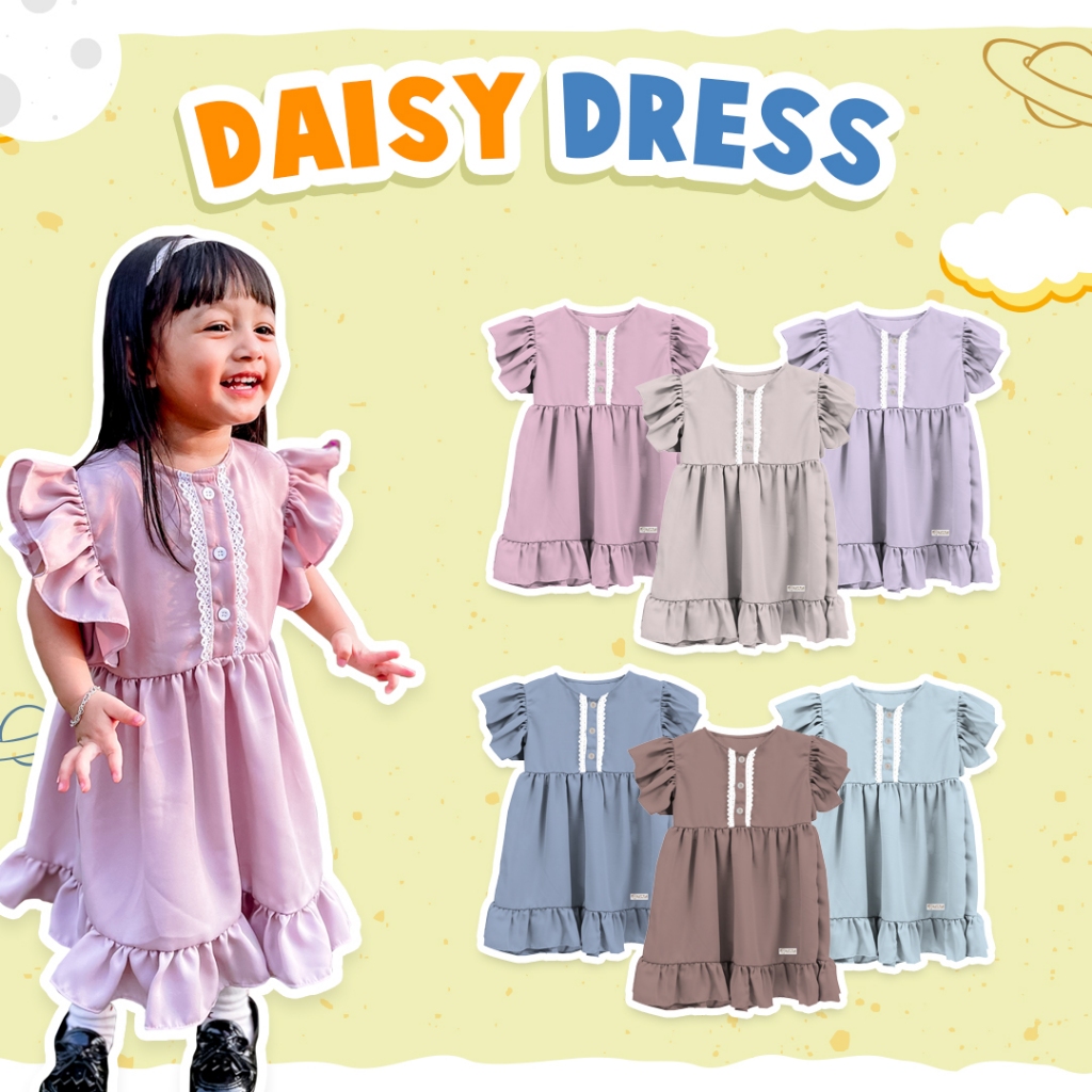 Master Kiddos DAISY DRESS Anak Midi Lengan pendek dress anak perempuan dress anak polos dres anak mi