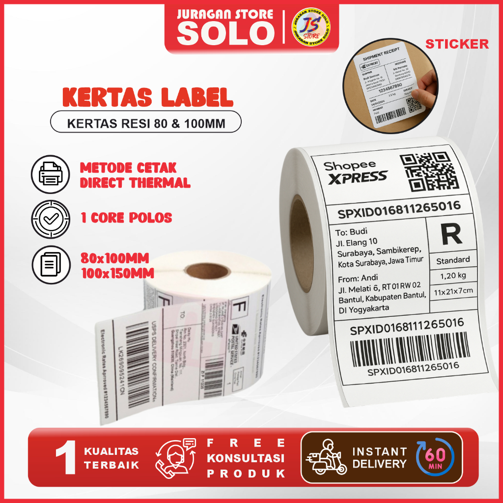 

LABEL THERMAL 40 60 80 & 100 mm KERTAS STICKER DIRECT THERMAL RESI ONLINE SHOP LANGSUNG TEMPEL