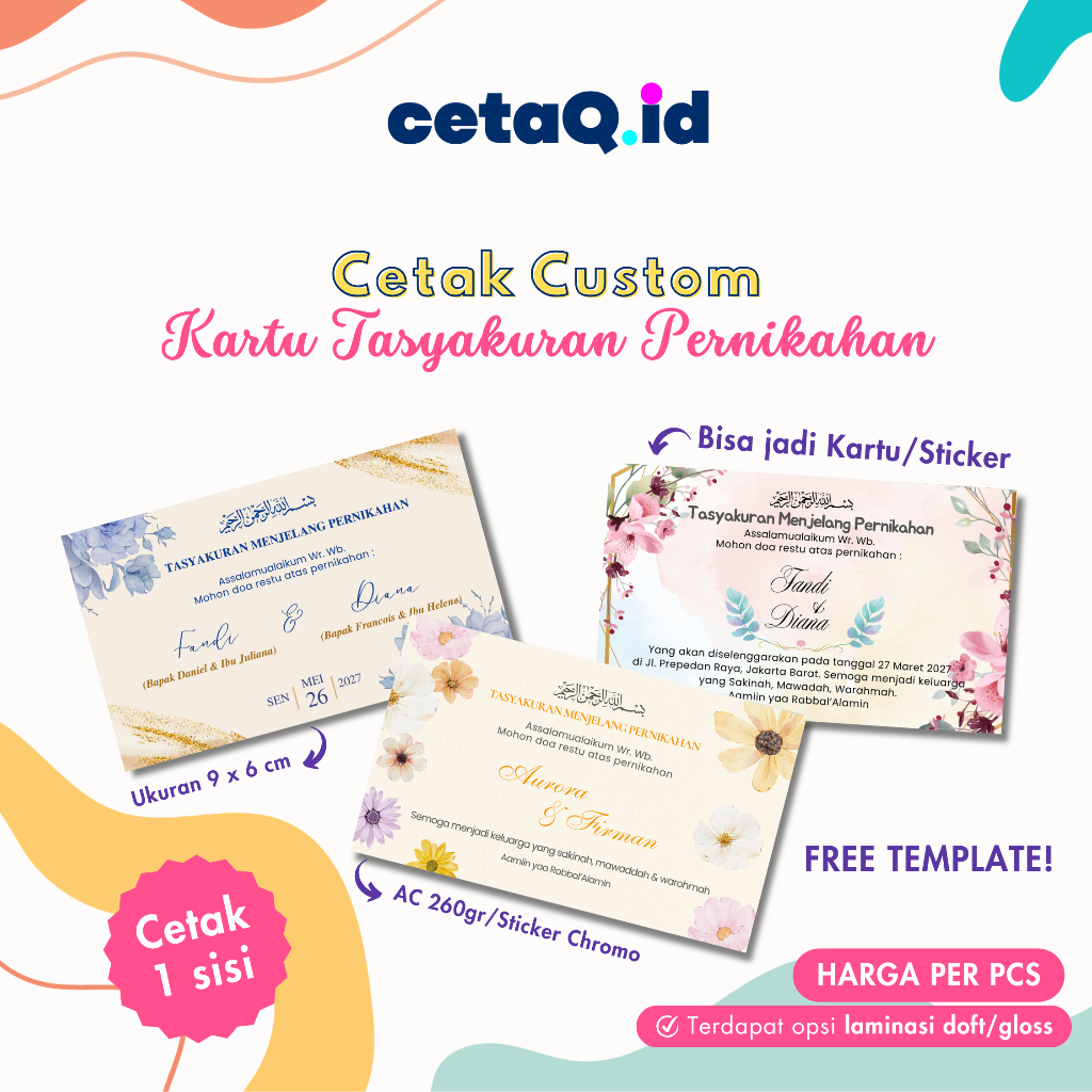 

Cetaq.id CUSTOM Kartu Tasyakuran Pernikahan Sticker, Stiker Wedding Card, Label nasi box