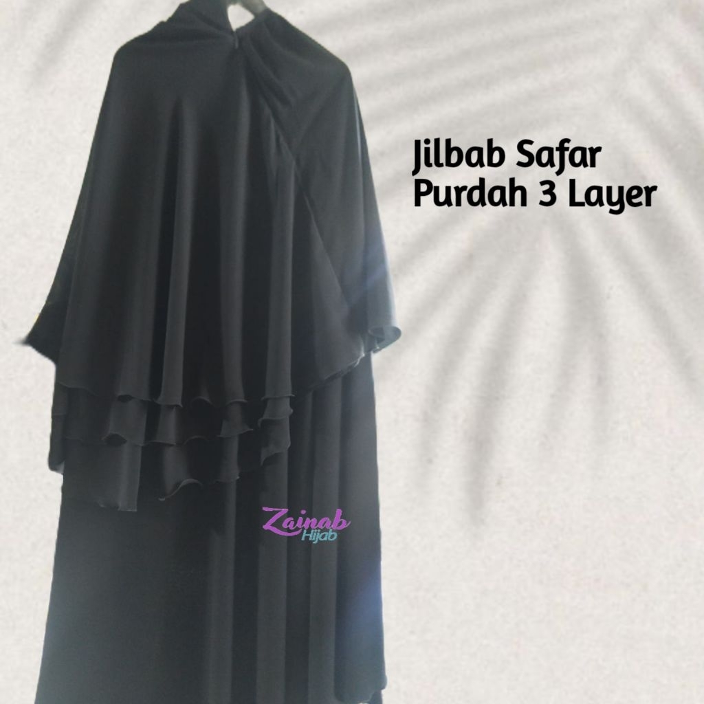 Zainab Hijab Jilbab Safar Purdah 3 Layer Jetblack FORTALEZA