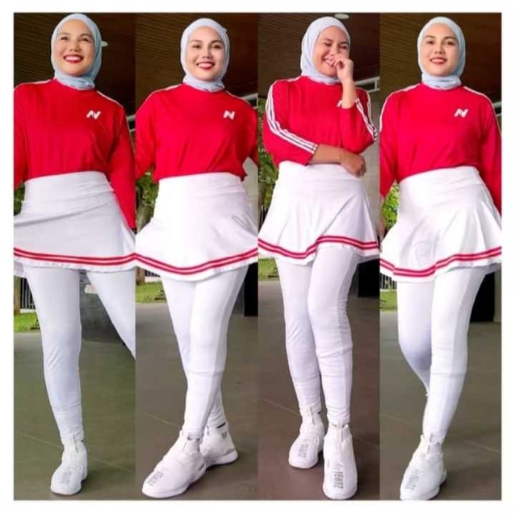 baju olahraga merah putih//stelan olahraga senam zumba aerobic