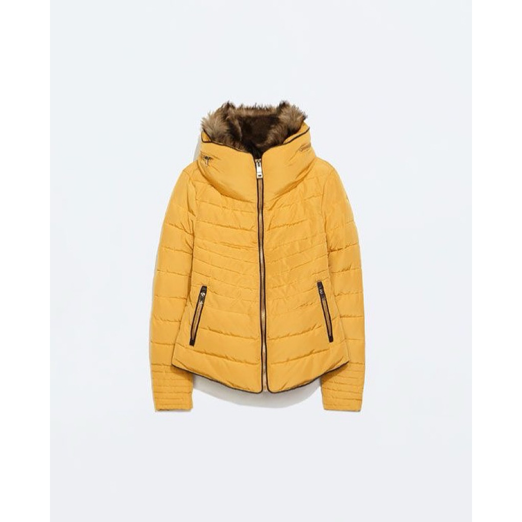 Zara Mustard Faux Fur Puffer Jacket