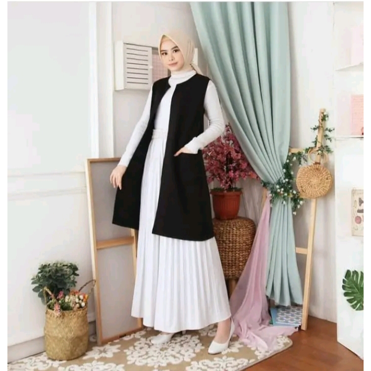 OUTER TANPA LENGAN PREMIUM KALEA OUTFIT LONG CARDY HIGHWAIS POLOS