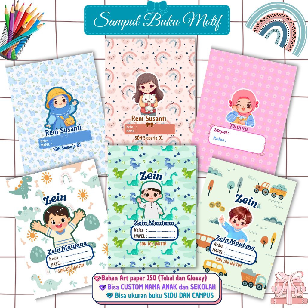 

1 lembar - SAMPUL BUKU ANAK CUSTOM SAMPUL SEKOLAH MOTIF LUCU
