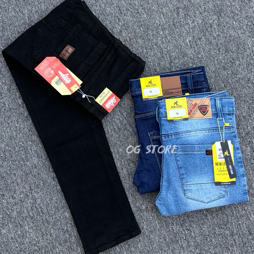 Celana Jeans Pria Pensil Slimfit Ice blue Garment Hitam pekat