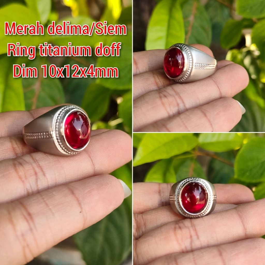 CINCIN PRIA BATU SIEM MERAH DELIMA RING TITANIUM DOFF