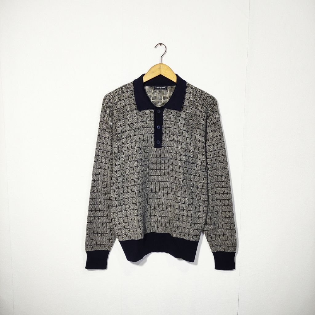 Vintage Indian Half-Button Knit Sweater