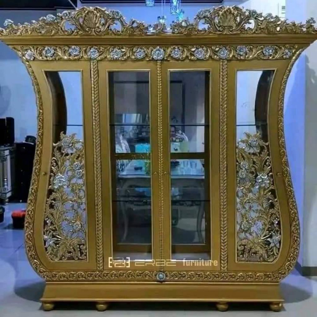 almari hias lemari pajangan biola ukir Jepara mewah kayu jati 3 / 4 / 5 / 6 pintu finishing cat Duco