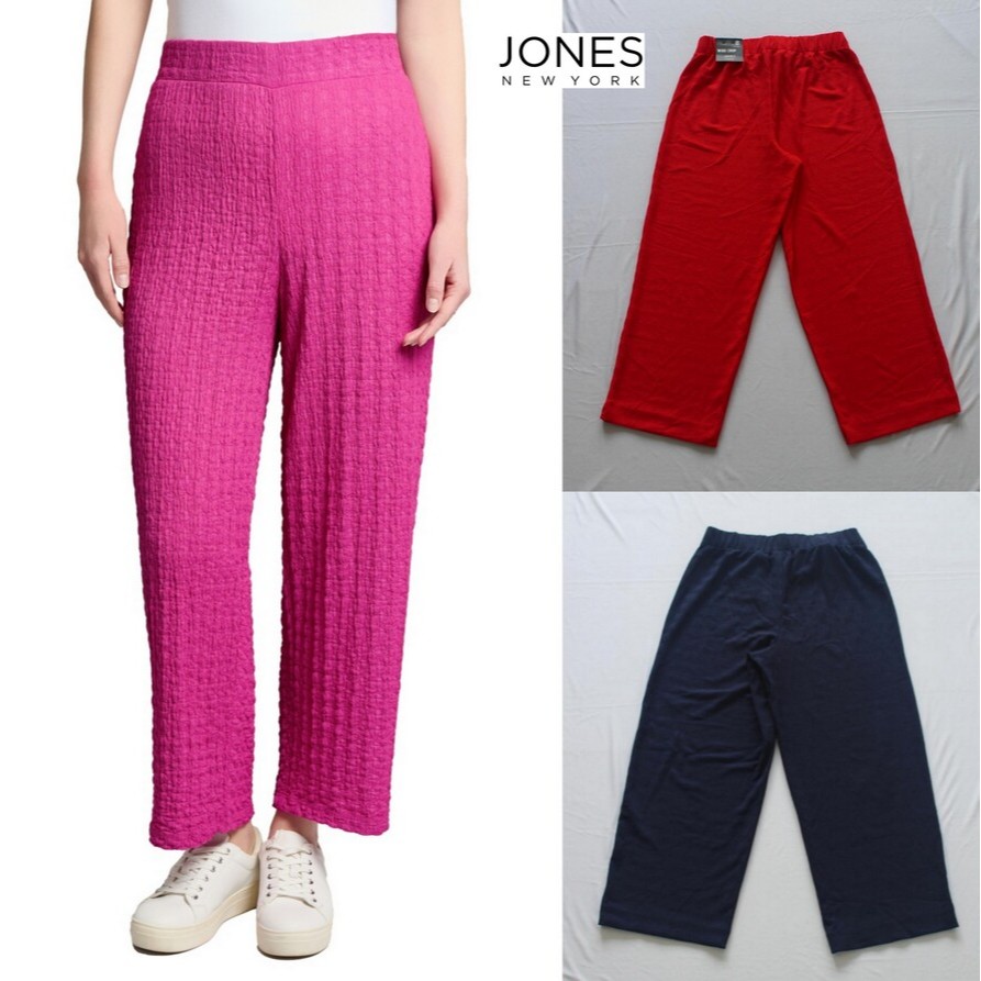 Mode Republic - Pull-On Textured Wide Leg Cropped Pant - Daily Basic Knit Pant - Celana Panjang Kulo
