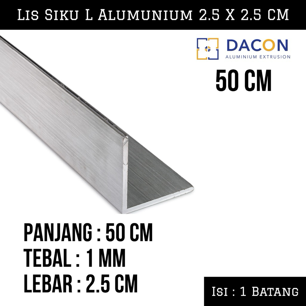 (50 CM) Lis Siku L Alumunium 2.5 CM X 2.5 CM Dacon | Lis Siku Alumunium