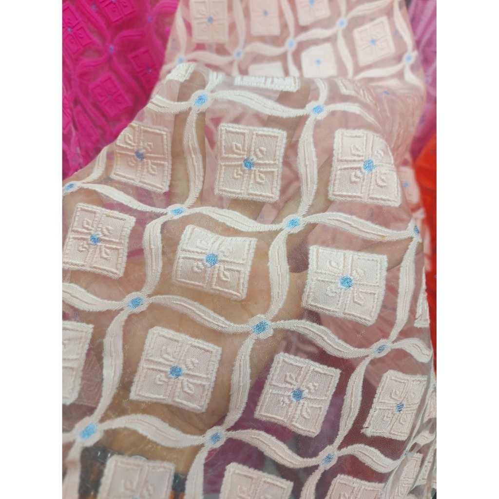 kain organza premium  - kain organza motif  - kain organza kaca - kain organza original / baby pink