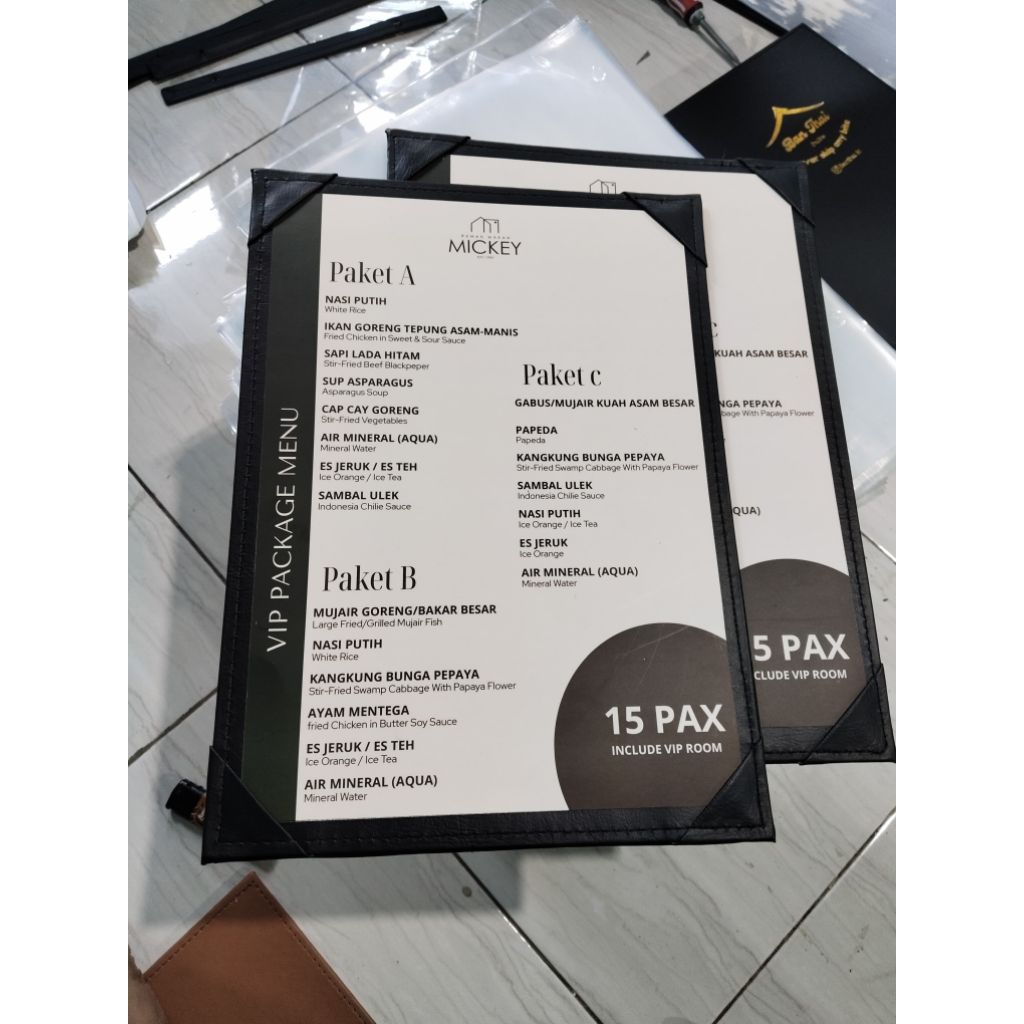 

BUKU menu model selip ukuran A4 READY