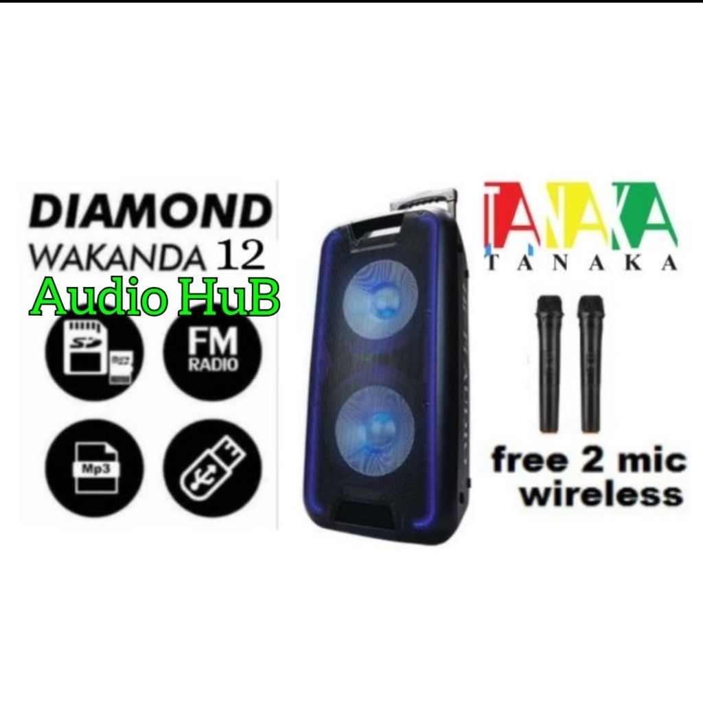Speaker Portable Tanaka Diamond Wakanda 12 Inch Free 2 Mic Wireless Original