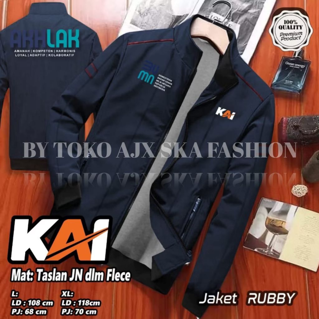 JAKET KERETA API INDONESIA JAKET KAI AKHLAK JAKET BUMN WATERPROOF PRIA WANITA DISTRO