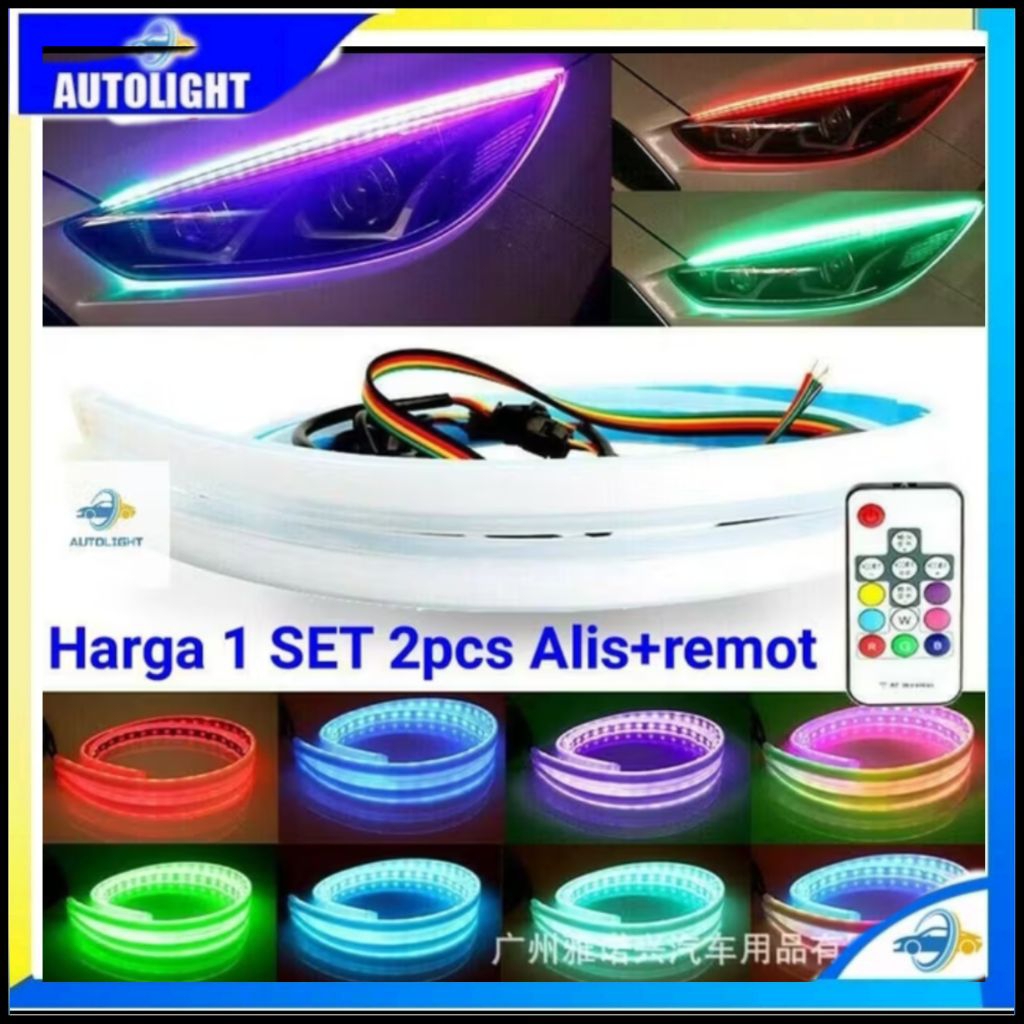 Lampu Alis Led DRL Slim RGB Remot Sen Runing 30CM 45CM 60CM 12 Volt Harga 1Set