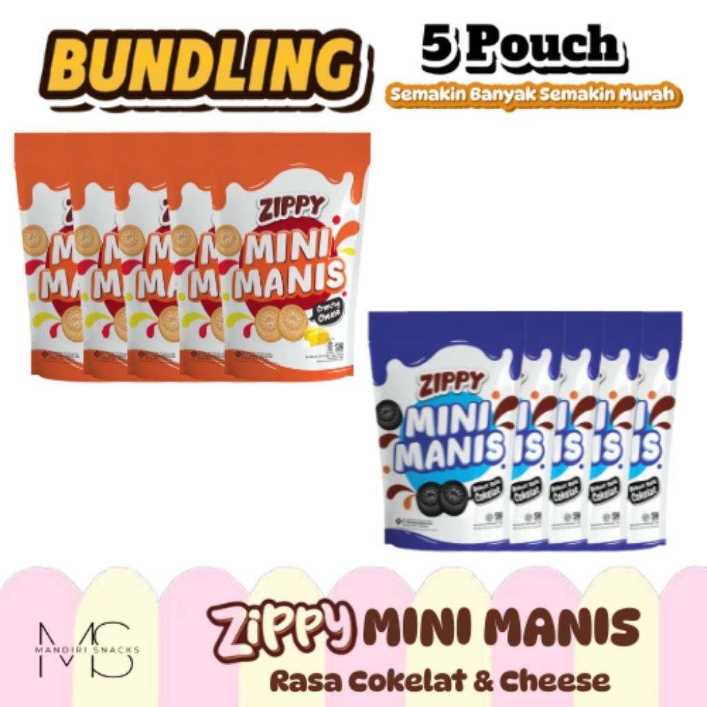 

[BUNDLING 5 POUCH] ZIPPY MINI MANIS RASA KEJU & COKLAT Kemasan Pouch