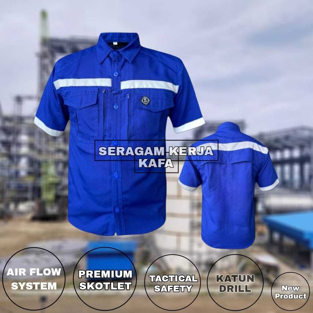 Kemeja Pendek Safety Biru BCA Model M-Tac Safety Ready Big Size  Kemeja Taktikal Safety Premium
