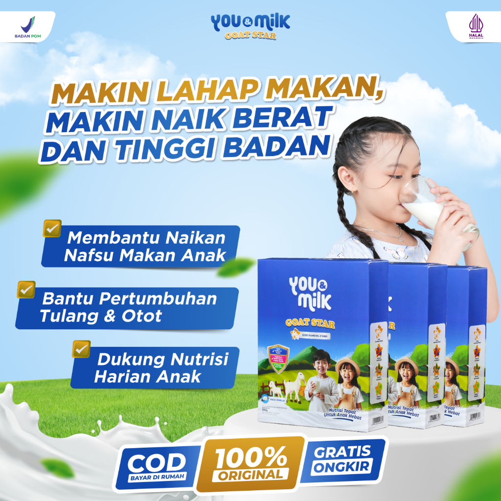 

YOU & MILK GOAT STAR Susu Pertumbuhan Anak Penambah Nafsu Makan Tinggi Kalsium Penggemuk Badan Anak