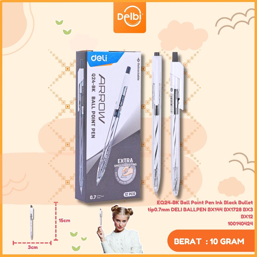 

Deli EQ24 Ultra Smooth Gel Pen Pulpen Retractable Capable 0.7mm Tinta EQ24-BK Ball Point Pen Ink Black Bullet tip0.7mm