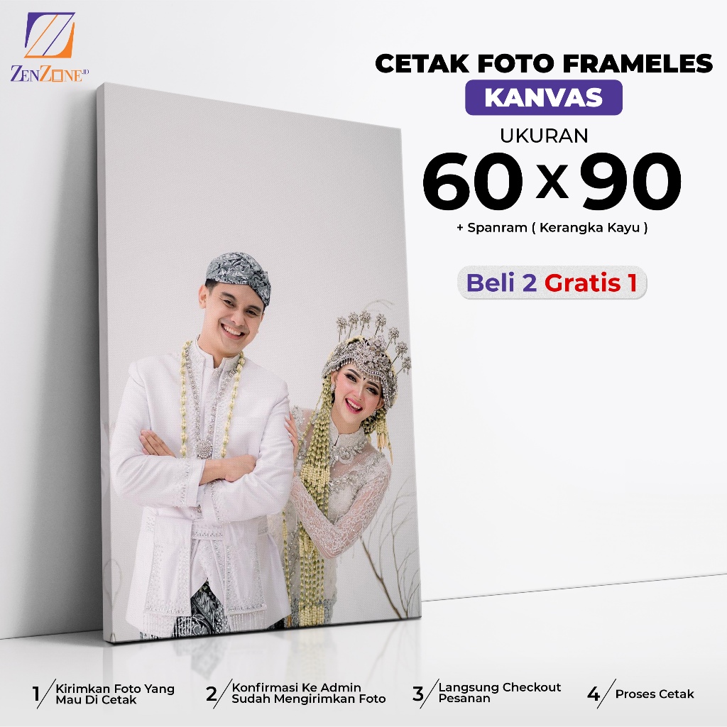 Cetak Foto Canvas Ukuran Besar 24R (60X90) Cetak Foto Wisuda / Keluarga / Wedding Free Edit