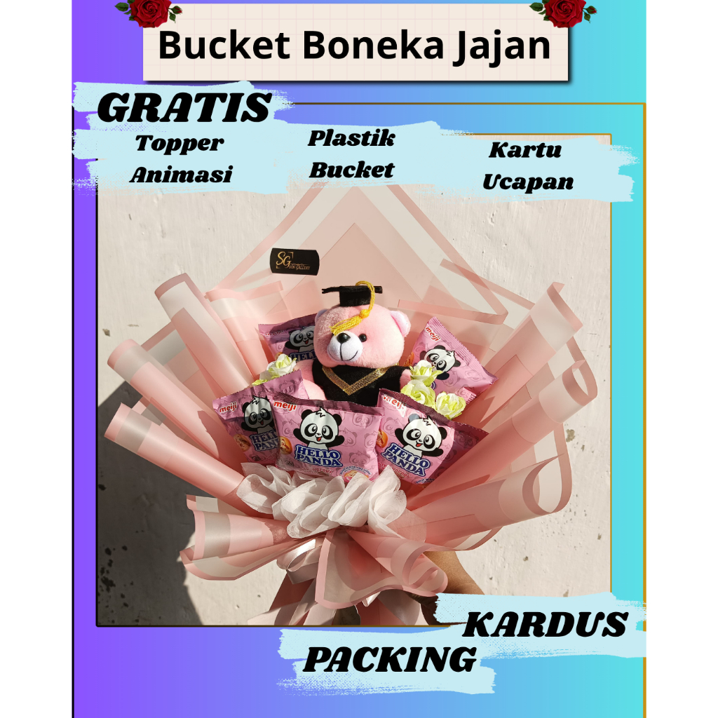 

Bucket Boneka + Snack Hello Panda Isi 5 Biji Snack