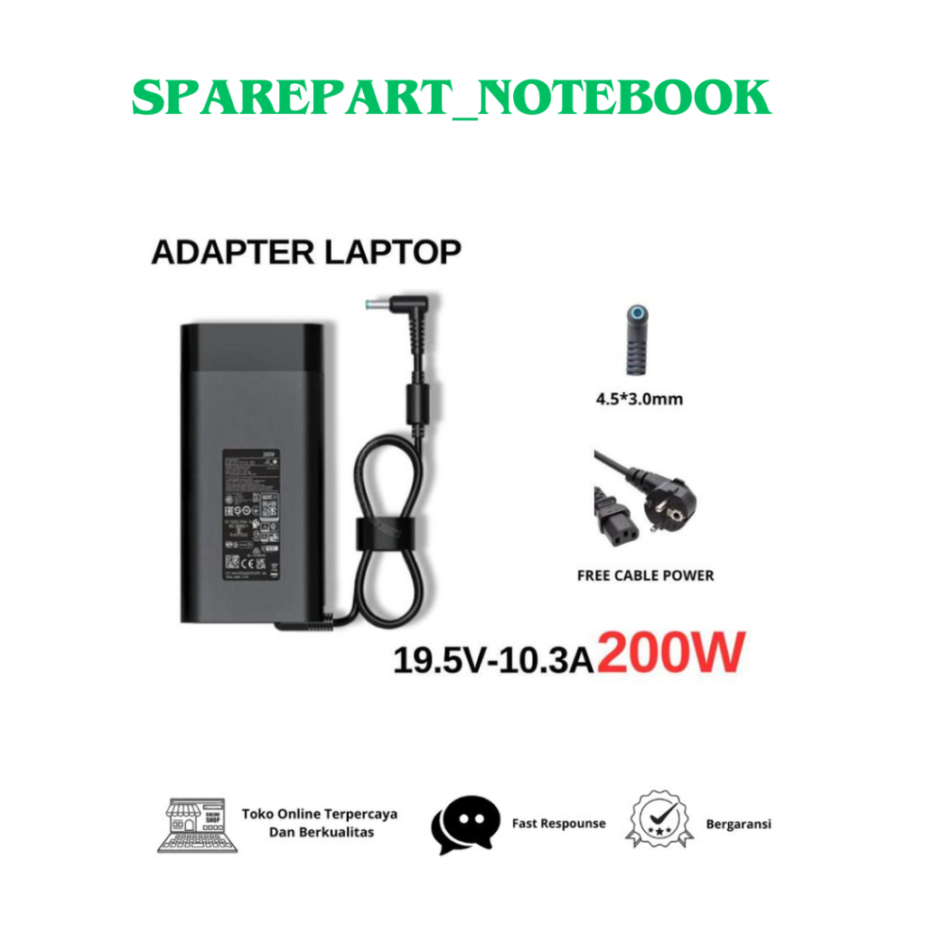 ADAPTOR CHARGER LAPTOP TPN-LA21 TPN-DA21 AC Adapter 19.5V 10.3A 200W 4.5×3.0mm L74881-001