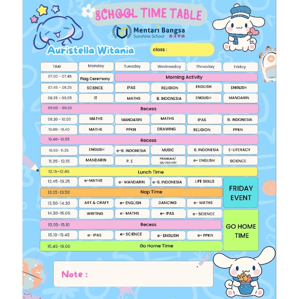 

custom ROSTER PELAJARAN / SCHOOL TIME TABLE BAHAN AKRILIK ATAU ART CARTOON