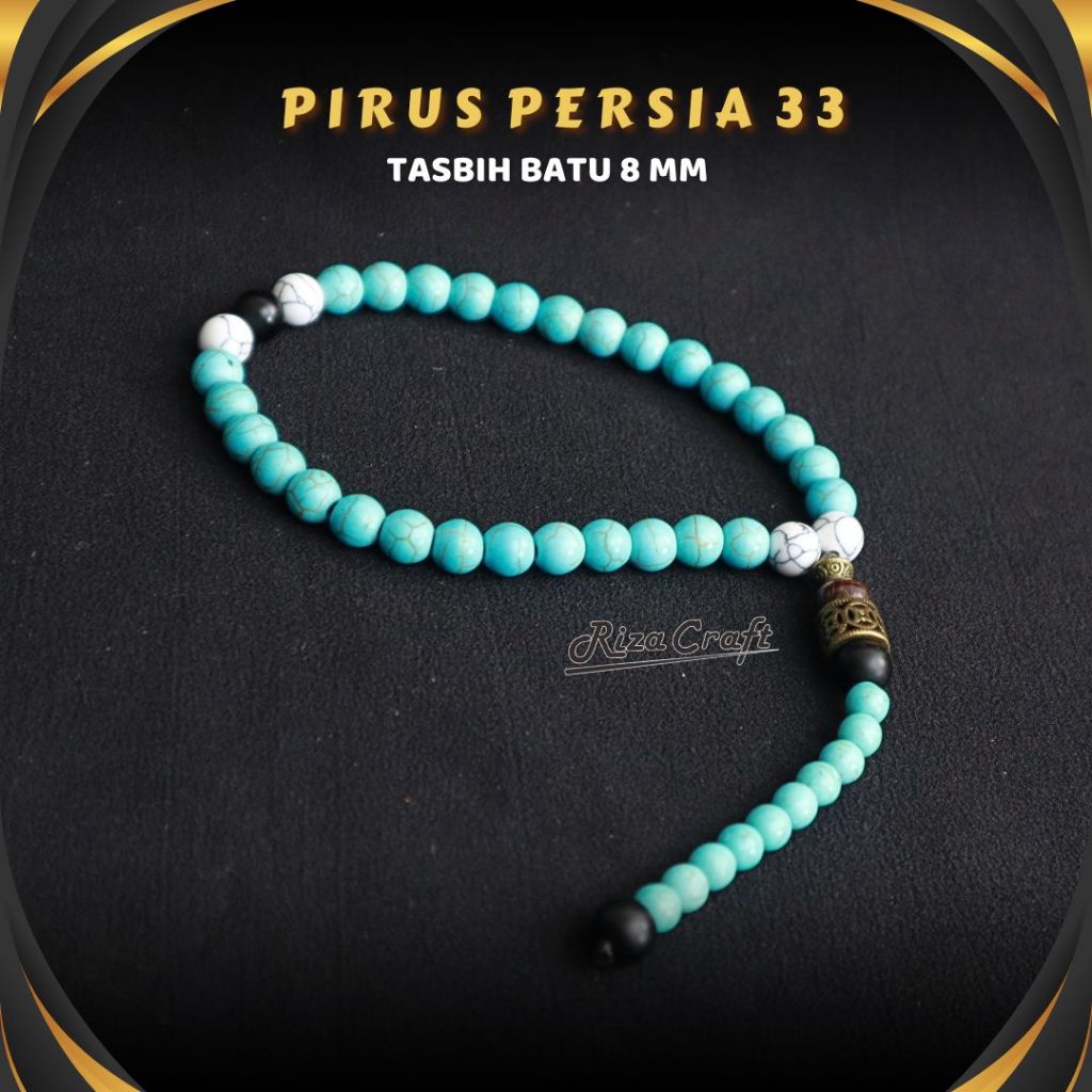 Tasbih Batu Akik Pirus Biru Persia ASLI isi 33 butir ORIGINAL Unik Etnik by RIZA CRAFT