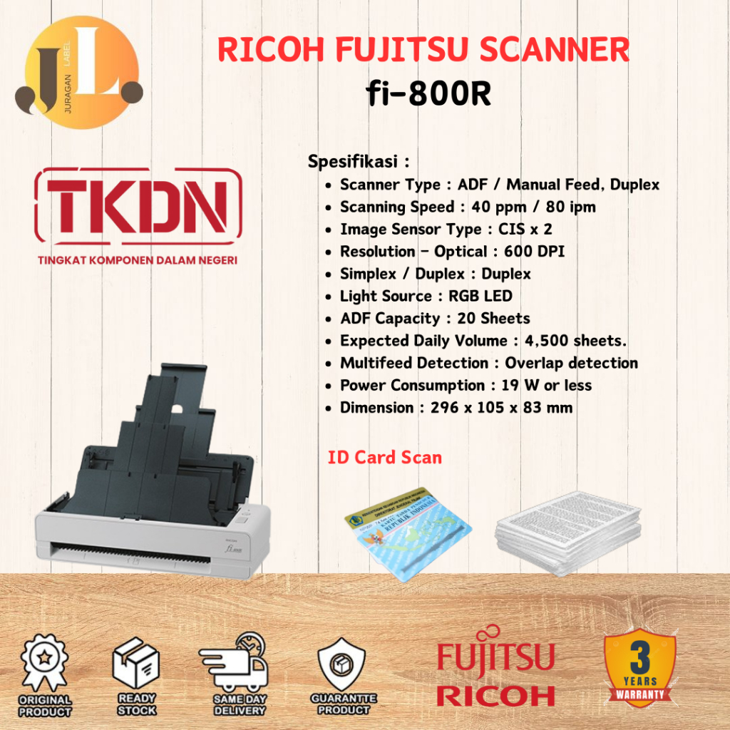 Scanner TKDN Passport RICOH fi-800R Portable Scanner F4 with ADF - Passport Document Scanner-ID Card