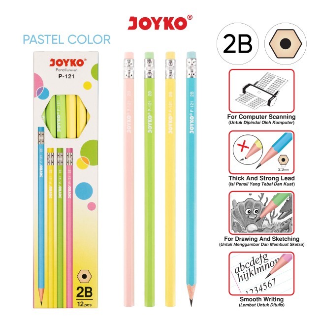

Pensil 2B joyko pastel plus penghapus P-121