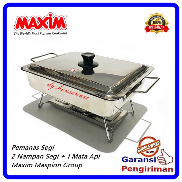 Wadah Saji Prasmanan Stainless Segi 2 Nampan + Pemanas Table Pan With Stove Maxim Maspion Group