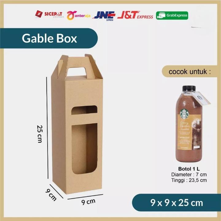 

Gable Box Kardus Packing Jinjing 9 x 9 x 25 cm for 1L Beverage Bottle Corrugated Die Cut