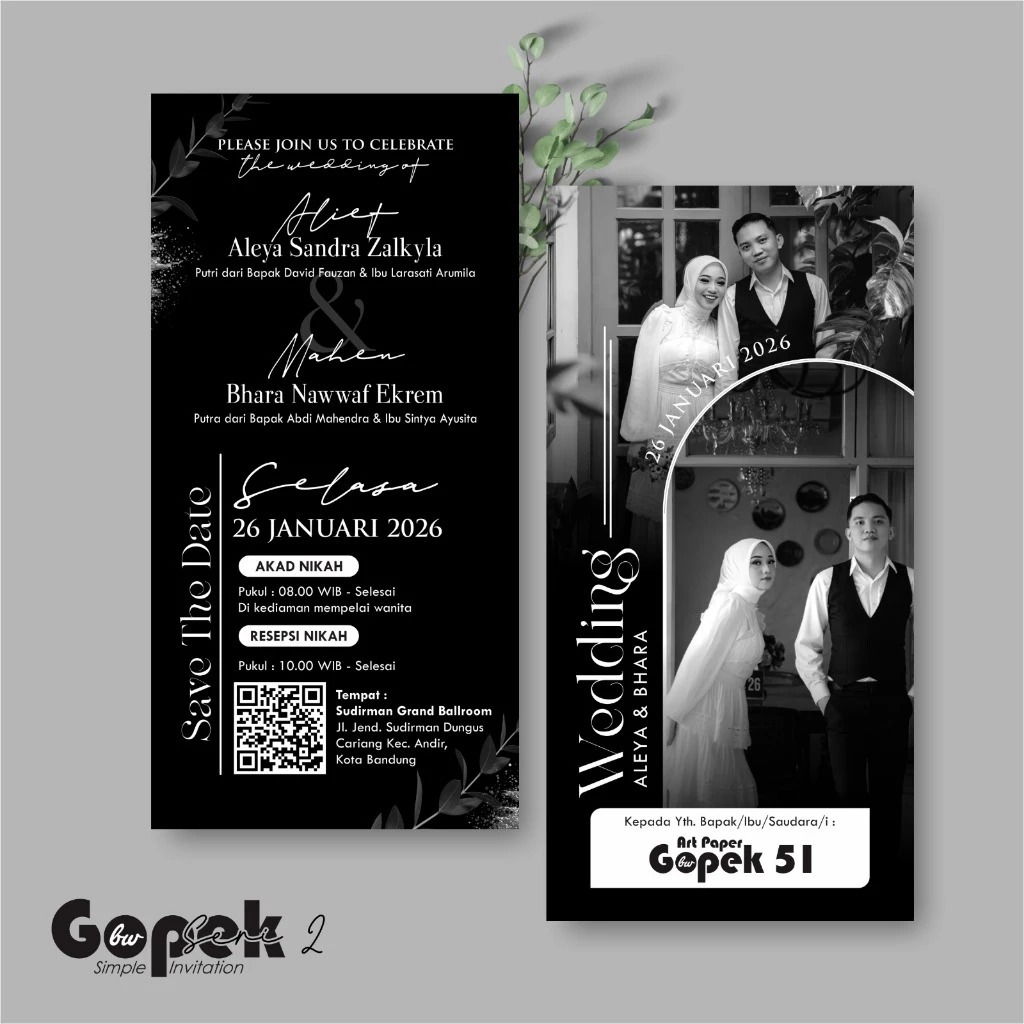 UNDANGAN PERNIKAHAN SIMPLE ELEGANT - UNDANGAN GOPEK BW SERI 2