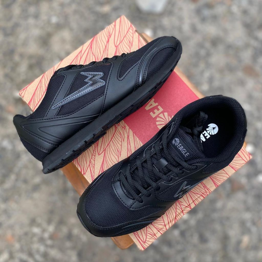 sepatu sneakers sekolah anak hitam polos eagle shift jr lc original sz 32 33 34 35 36 37