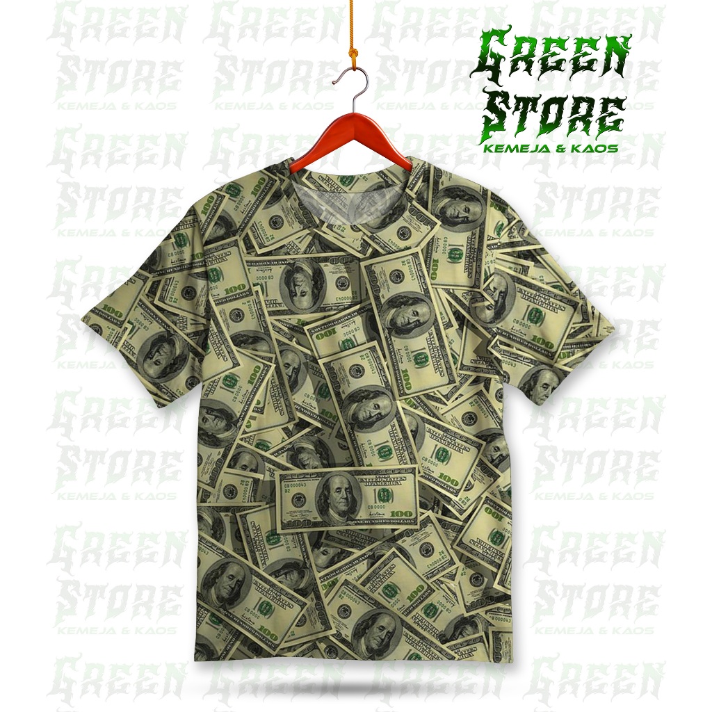 GREEN STORE Kaos Motif Uang Dolar 100USD - Fullprint Sultan Hypebeast Unisex | GSK-12