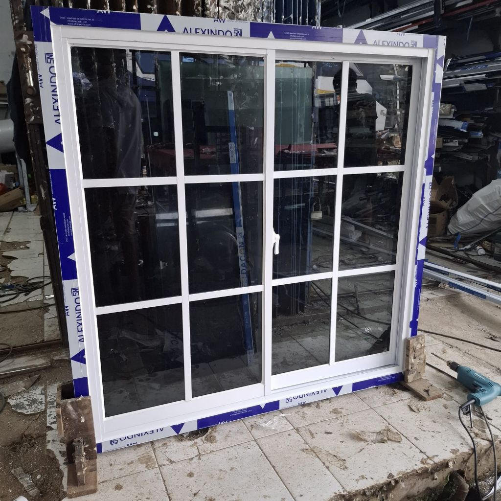 jendela aluminium merek alexindo kusen 3" kaca 5mm ukuran L100 T120