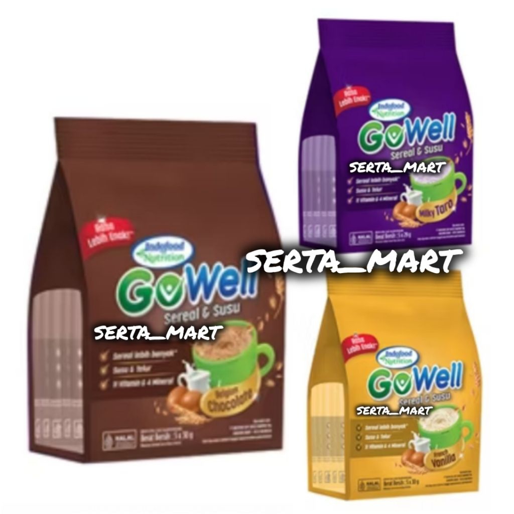 

GoWell Pack 5's x 29gr - Minuman Susu Sereal Go Well Cokelat / Vanilla / Taro 5x29gr