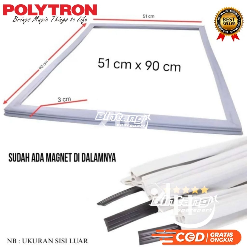 Karet Pintu Kulkas Polytron Original Tipe PR 15 Karet Gasket Magnet Kulkas Polytron PR15 51x90 cm