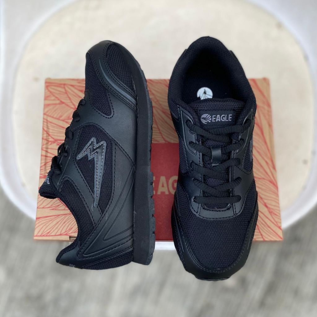 sepatu sneakers sekolah anak hitam polos eagle shift sz 40 41 42 43 44