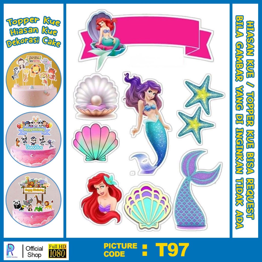 TOPER KUE THE LITTLE MERMAID ARIEL / TOPPER KUE KARAKTER THE LITTLE MERMAID ARIEL / TOPER HAPPY BIRT
