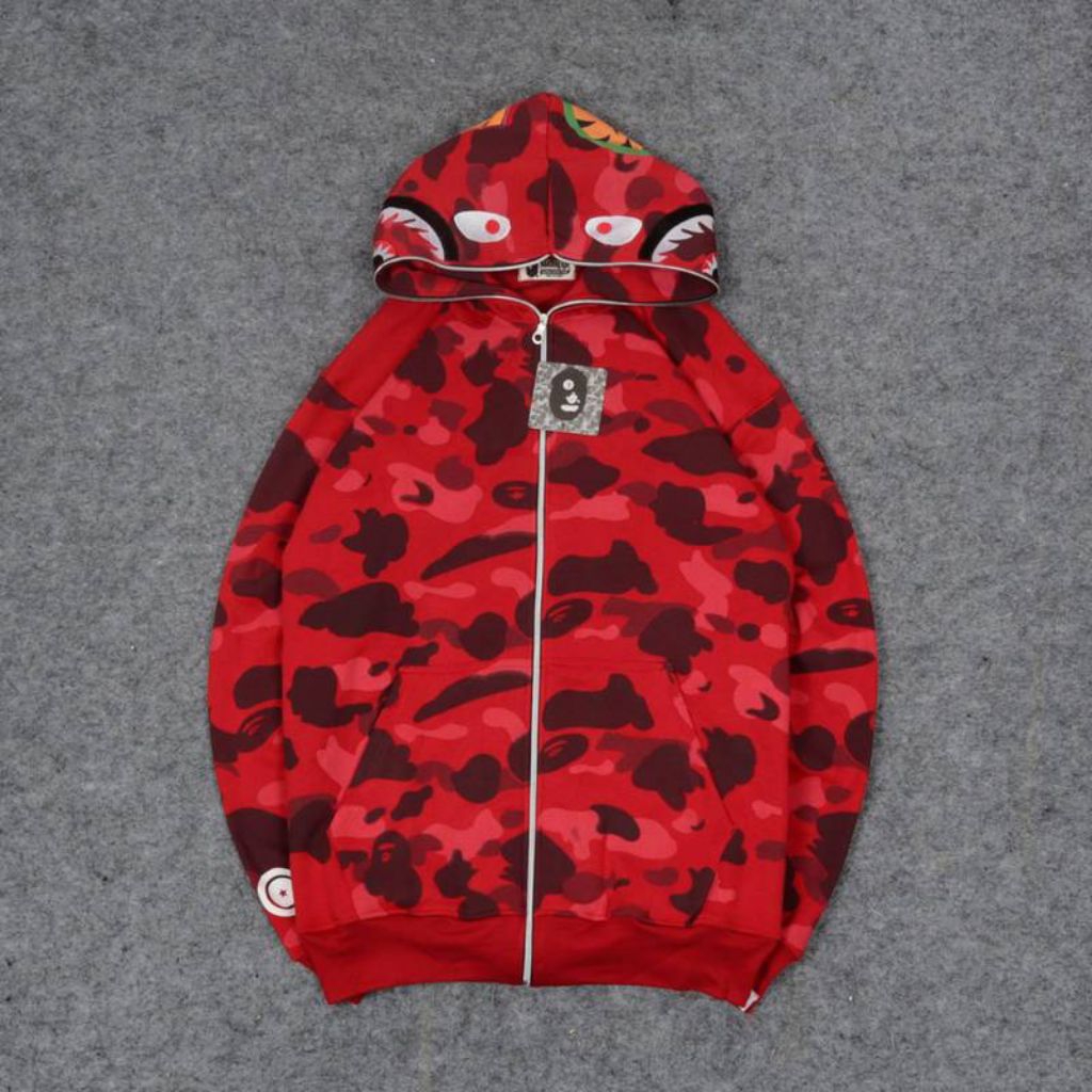 jaket hoodie fuljiper bape shark wgm camo fulltag& lebel keren terlaris unisex