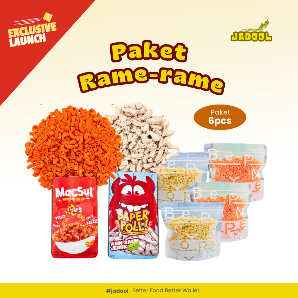 

JADOOL PAKET HEMAT 6pcs Basreng, Makaroni, Sun Rice/Cengkaruk