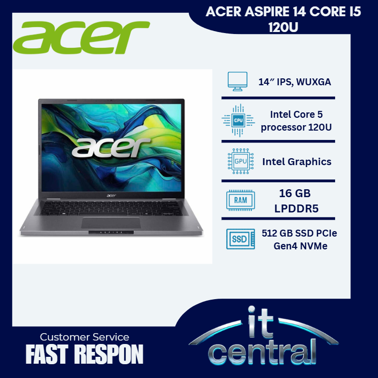 ACER ASPIRE 14 CORE I5 120U 16GB 512GB W11+OHS 14.0WUXGA IPS
