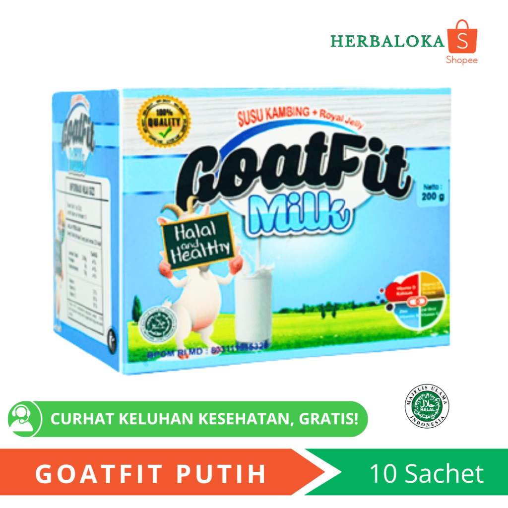 

Susu Kambing Etawa Plus Royal Jelly GOATFIT PUTIH SACHET Milk ORIGINAL 10 SACHET Goat Fit