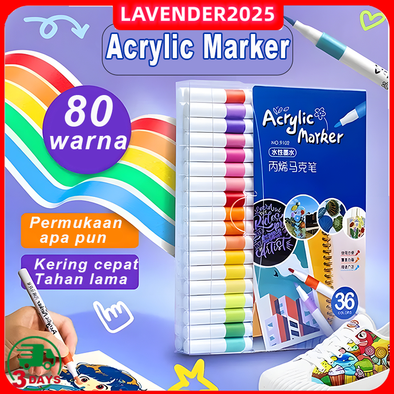 

【COD】36/48/60/80 Colors Pen Akrilik Marker Warna Cepat Kering Tahan Air / Spidol Acrylic Painter / Menggambar Kreativitas Seni Edukasi Anak Acrylic Marker Set Spidol Akrilik DIY Painting Spidol Pastel Pulpen Highlight Drawing Warna