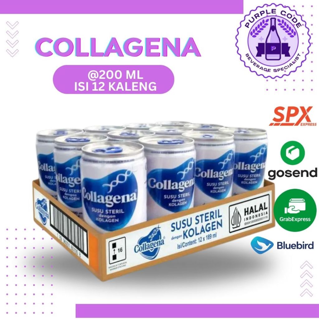 

(INSTANT READY) COLLAGENA SUSU STERIL+ KOLAGEN Dus 200ml Isi 12 KALENG Per PACKS - READY Air Minum Kemasan Botol Minuman Kardus