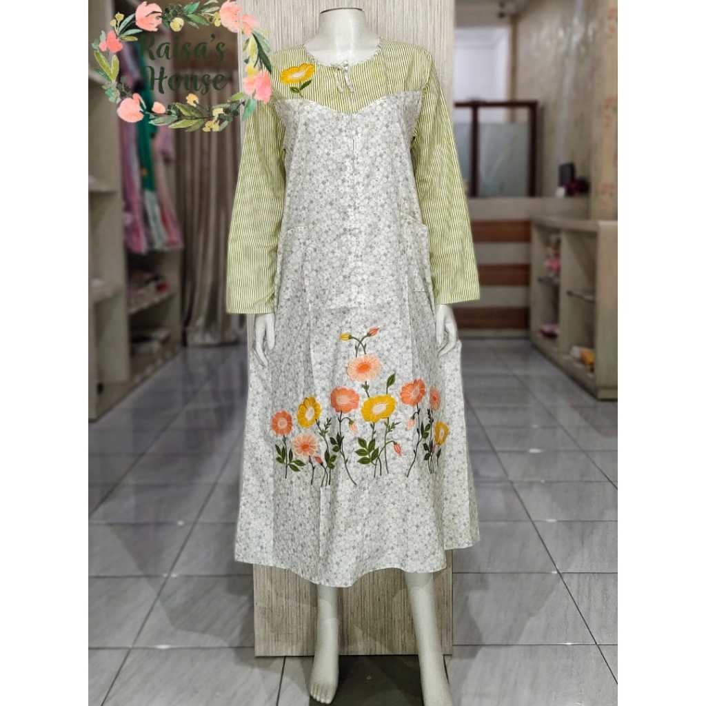 DASTER TUNIK BORDIR KHAS MALANG - LENGAN PANJANG I SALUR BUNGA - HIJAU